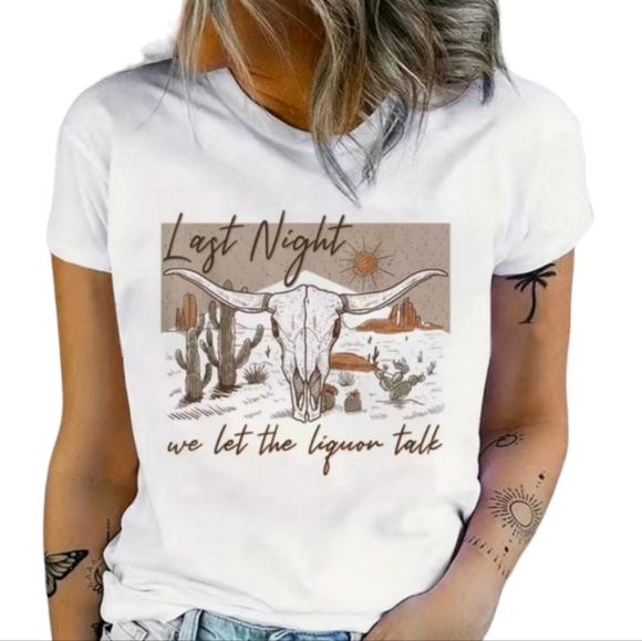 Tops - 'Last Night We Let The Liquor Talk ' Bull Grahpic Tee